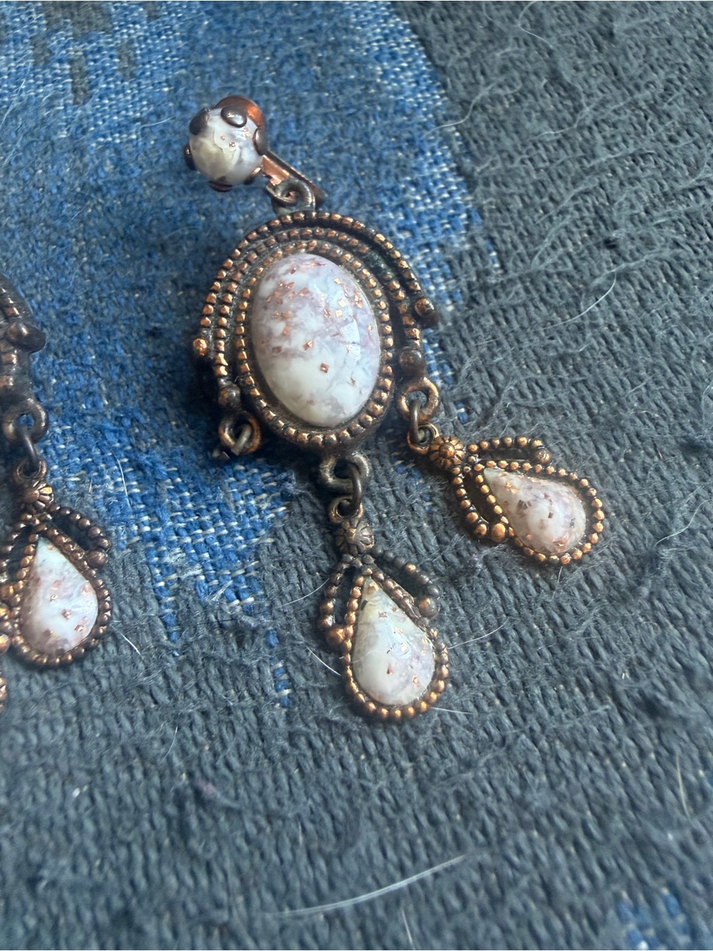 Vintage Pink Stone Teardrop Chandelier Earrings - Picture 2 of 7